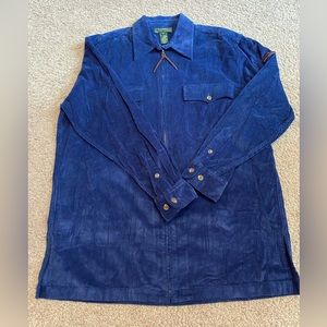 Ralph Lauren blue, medium-sized corduroy collared zip up shirt
